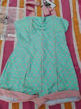 1960's Contrast Polka Dots Heart Swimsuit